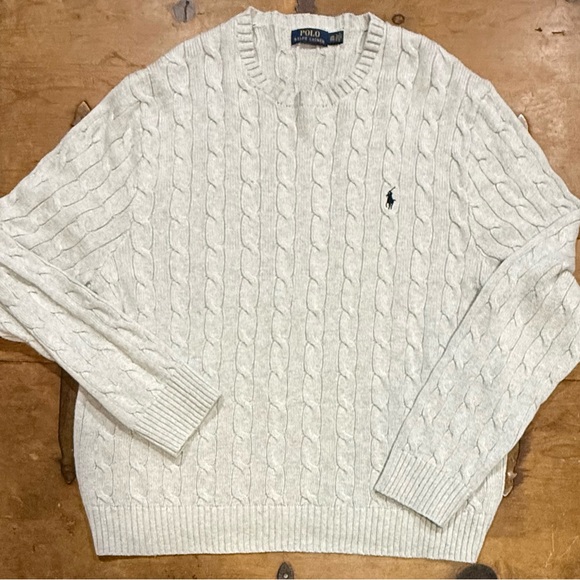 Polo Ralph Lauren Cable Knit Sweater Men’s XXL Gray Cotton Classic Logo - Picture 2 of 6